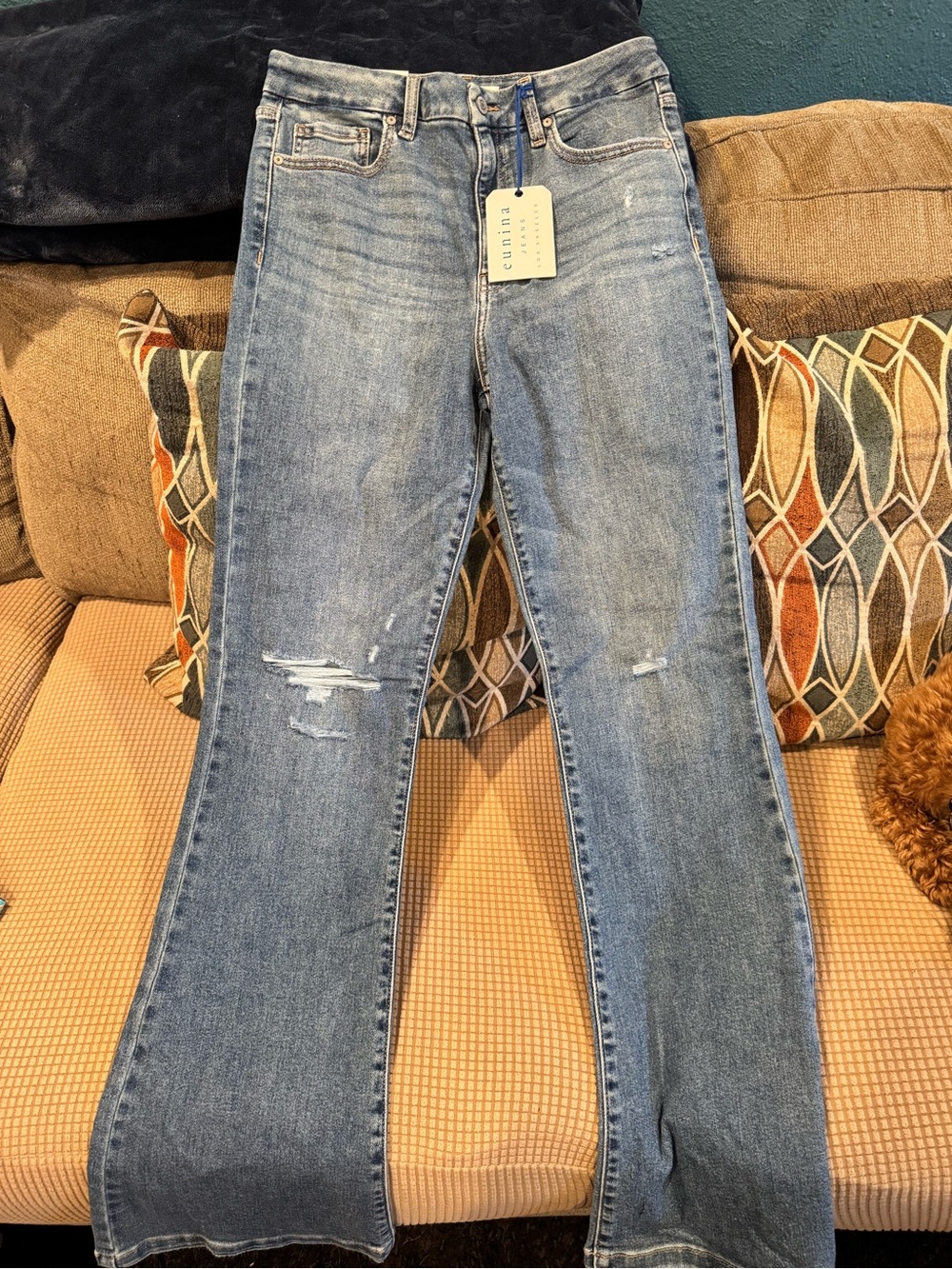 eunina Light Blue Distressed Flare Jeans